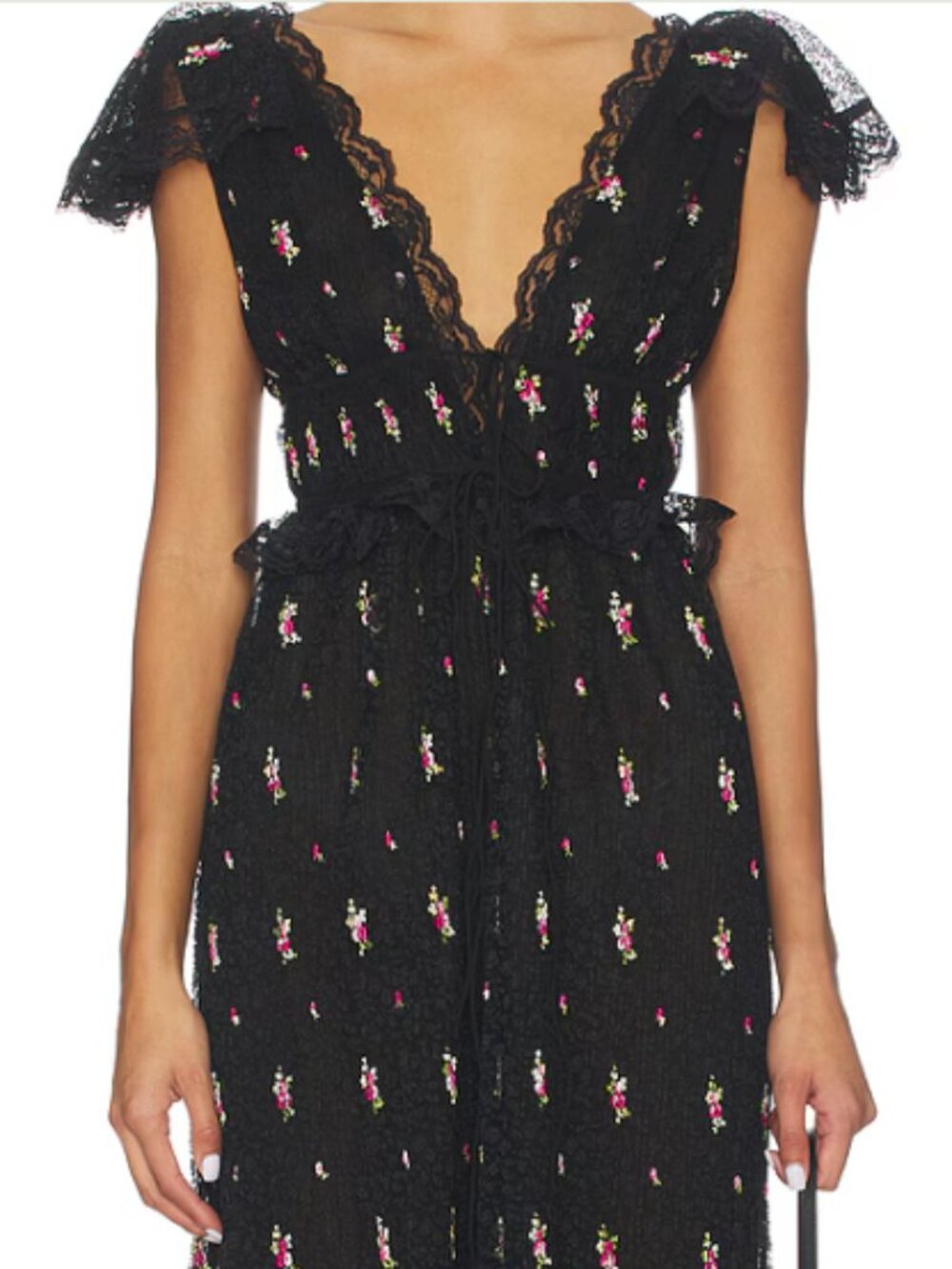 ✨ NWT For Love & Lemons "Poppy" Pleated Plunge Lace Maxi Dress Size M✨